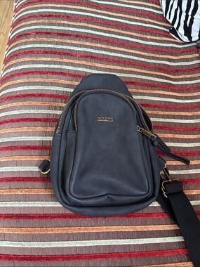 Rosetti Black Leather Sling Belt Bag with Gold Hardware